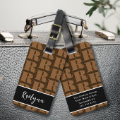 Étiquette À Bagage Brown noir blanc moderne Monogramme initial