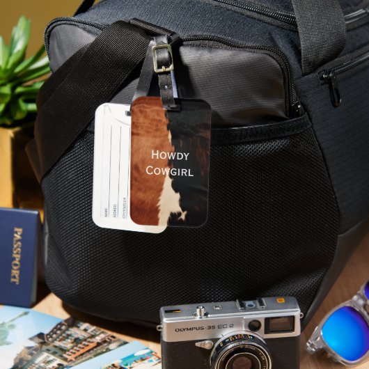 Étiquette À Bagage Brown Noir Noir Faux Cowhide (Recto & Verso)