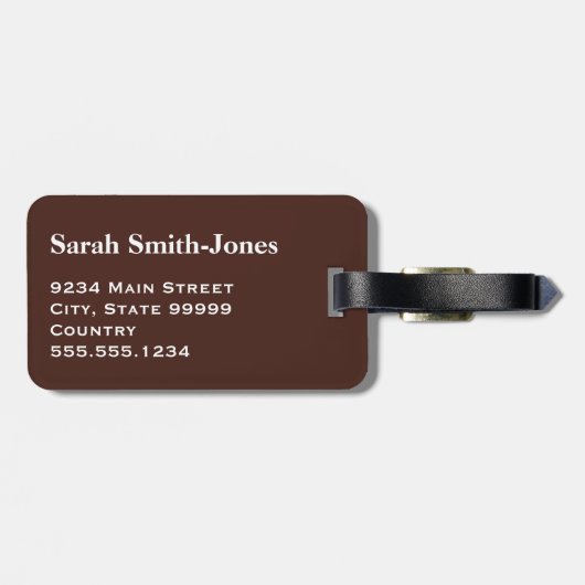 Étiquette À Bagage Brown solide avec texte blanc (Dos horizontal)