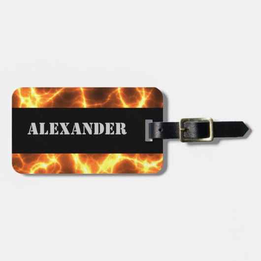 Étiquette À Bagage Brûlage à chaud de la lave de feu - Monogramme (Devant horizontal)