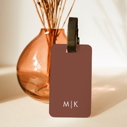 Étiquette À Bagage Brun | Monogramme moderne