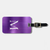 Étiquette À Bagage Brun violet foncé en métal brossé Monogramme Glam (Devant horizontal)