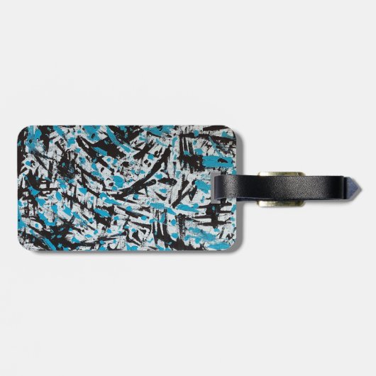 Étiquette À Bagage Brush bleu et noir Abstrait (Dos horizontal)