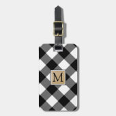 Étiquette À Bagage Buffalo Check B&W Monogramme avant | Coordonnées (Devant Vertical)