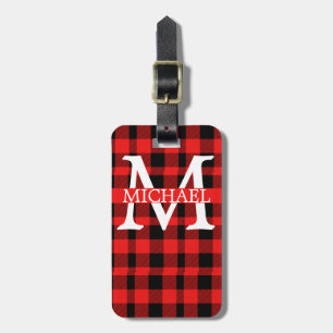 Étiquette À Bagage Buffalo Red Plaid Monogramme Personnaliser