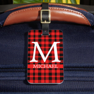 Étiquette À Bagage Buffalo Red Plaid Monogramme Personnaliser
