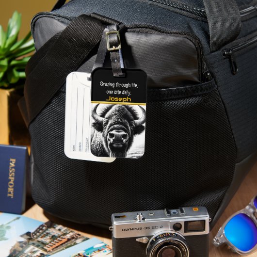 Étiquette À Bagage Buffle à couper le souffle dans une nature tranqui (Recto & Verso)