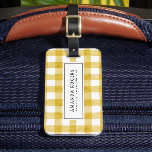 Étiquette À Bagage Buffle à l'aquarelle jaune à carreaux Rustique mod