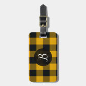 Étiquette À Bagage Buffle jaune et noir Plaid À damiers Carrés (Devant Vertical)