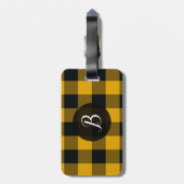 Étiquette À Bagage Buffle jaune et noir Plaid À damiers Carrés (Dos Vertical)