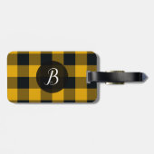 Étiquette À Bagage Buffle jaune et noir Plaid À damiers Carrés (Dos horizontal)