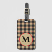 Étiquette À Bagage Buffle marron noir et rouge monogrammé (Devant Vertical)