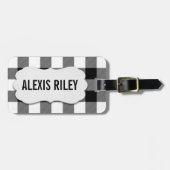 Étiquette À Bagage buffle noir et blanc plaid (Devant horizontal)