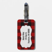 Étiquette À Bagage buffle rouge et noir plaid (Dos Vertical)