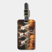 Étiquette À Bagage Bull Terrier Chiot Automne Citrouille de plaisir (Devant Vertical)