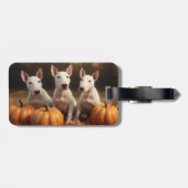 Étiquette À Bagage Bull Terrier Chiot Automne Citrouille de plaisir (Dos horizontal)
