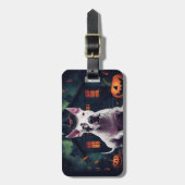 Étiquette À Bagage Bull Terrier Citrouille Halloween effroi (Devant Vertical)