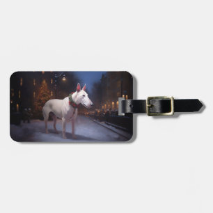 Étiquette À Bagage Bull Terrier Saison de Noël festive