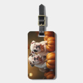 Étiquette À Bagage Bulldog Chiot Automne Citrouille de plaisir (Devant Vertical)