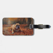 Étiquette À Bagage Bulldog en automne Feuilles automne Inspire (Dos horizontal)