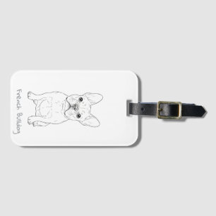 Étiquette À Bagage Bulldog Français Art Linéaire Minimaliste - Avant 