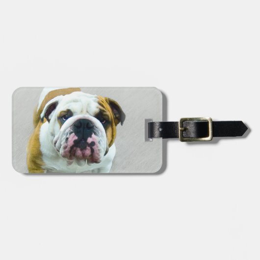 Étiquette À Bagage Bulldog Painting - Cute Original Dog Art (Devant horizontal)
