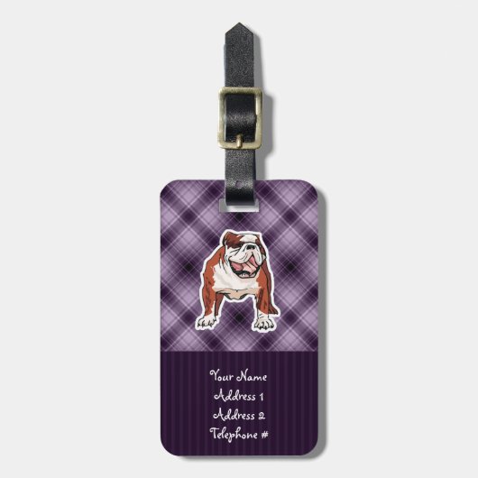 Étiquette À Bagage Bulldog pourpre (Devant Vertical)