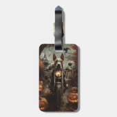 Étiquette À Bagage Bulle Terrier Riding Moto Halloween effrayant (Dos Vertical)