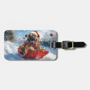 Étiquette À Bagage Bullmastiff Chien en Luge Laissez Tomber la Neige
