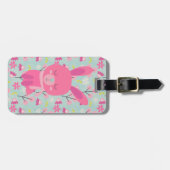 Étiquette À Bagage Bunnies et fleurs roses (Devant horizontal)