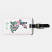 Étiquette À Bagage Bunny de Chinoiserie rose et verte avec bow (Devant horizontal)