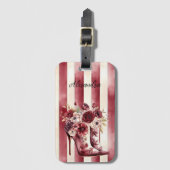 Étiquette À Bagage Burgundy Crème Bottes Florales Stripes (Devant Vertical)