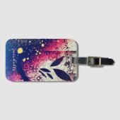 Étiquette À Bagage Burgundy Gold Botanical Sparkle Signature Abstrait (Devant Horizontal)