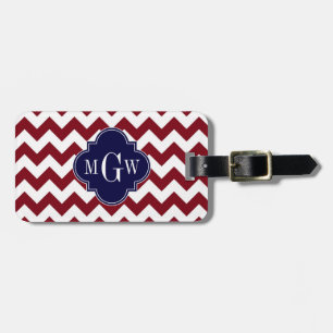 Étiquette À Bagage Burgundy Wht Chevron Marine Blue 3 Monogramme init