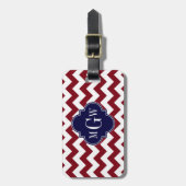 Étiquette À Bagage Burgundy Wht Chevron Marine Blue 3 Monogramme init (Devant Vertical)