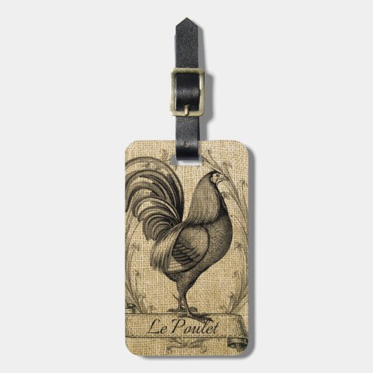 Étiquette À Bagage Burlap vintage de poulet (Devant Vertical)