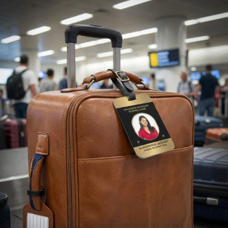 Étiquette À Bagage Business Photo Gold Black Elegant Personalize