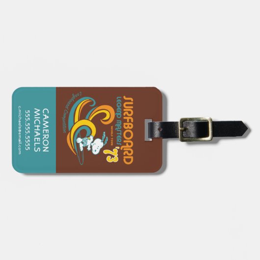 Étiquette À Bagage cacahuètes | Snoopy Surboard Longboard Competition (Devant horizontal)