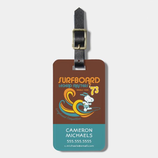 Étiquette À Bagage cacahuètes | Snoopy Surboard Longboard Competition (Devant Vertical)