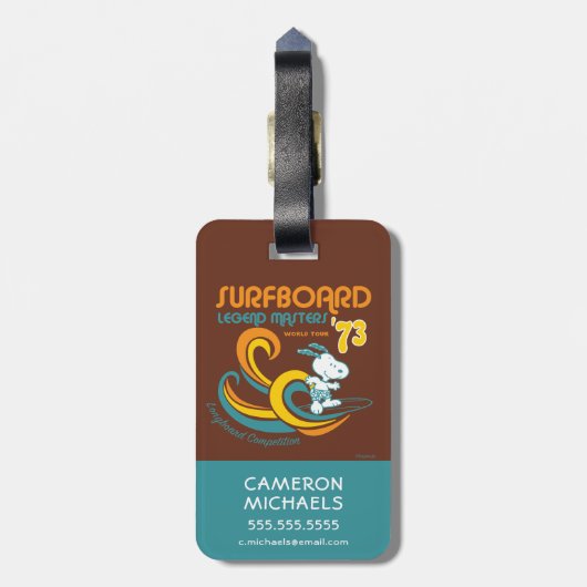 Étiquette À Bagage cacahuètes | Snoopy Surboard Longboard Competition (Dos Vertical)