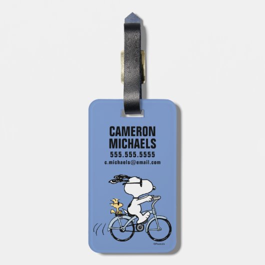 Étiquette À Bagage cacahuètes | Vélo Snoopy & Woodstock (Dos Vertical)