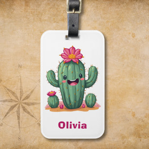 Étiquette À Bagage Cactus souriant mignon "Restez pointu !"