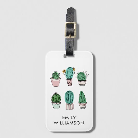 Étiquette À Bagage Cactus succulents illustration nom personnalisé (Devant Vertical)