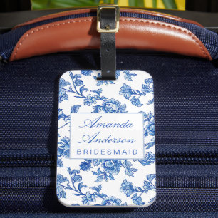 Étiquette À Bagage Cadeau de demoiselle d'honneur en chinoiserie bleu