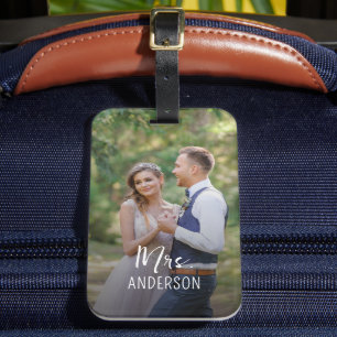 Étiquette À Bagage Cadeau de photo de couple de mariage Mme Monogramm
