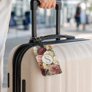 Étiquette À Bagage Cadeau de voyageur à monogramme floral violet vert