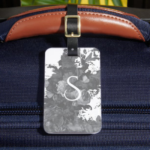 Étiquette À Bagage Cadeau floral noir et blanc