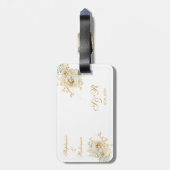 Étiquette À Bagage Cadeau Mariage Monogram Gold Floral (Dos Vertical)