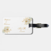 Étiquette À Bagage Cadeau Mariage Monogram Gold Floral (Dos horizontal)