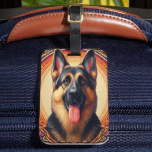 Étiquette À Bagage Cadre coloré de berger allemand élégant